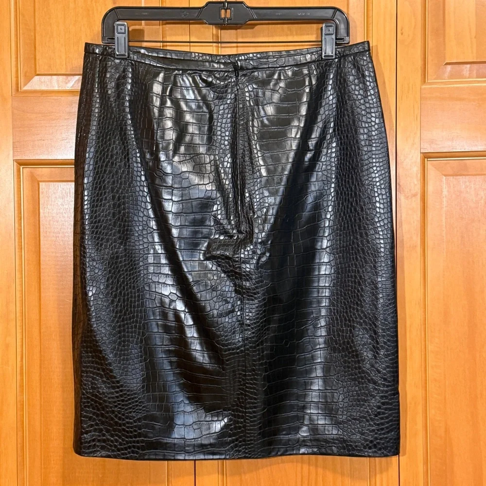 J Crew Black Croc-Embossed Pencil Skirt